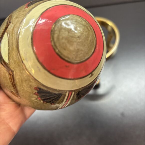 Enameled Cloisonne Brass Egg Trinket Box with Brass Stand - Picture 10 of 12